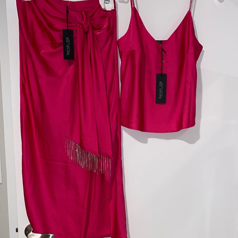 Silky Midi Skirt Camisole Formal Set Rhinestone Jewel Blogger Mango Zara 4/6 NYE